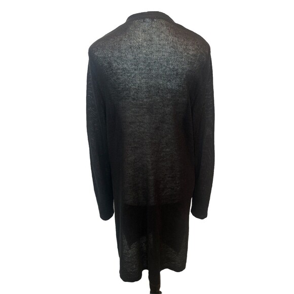 Women’s J. Jill Lightweight Linen Blend Long BLACK Open Front Cardigan Pockets M - Picture 3 of 7
